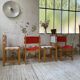Set of 4 80s colored pine chairs