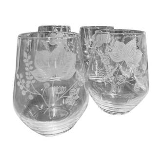 Series of 6 engraved glasses