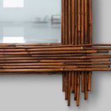 Large Vintage bamboo mirror with beveled mirror, France 1960s