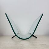 Post modern Fiam Italy curved glass magazine rack , 1980’s
