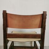 Series of 4 wooden and leather chairs