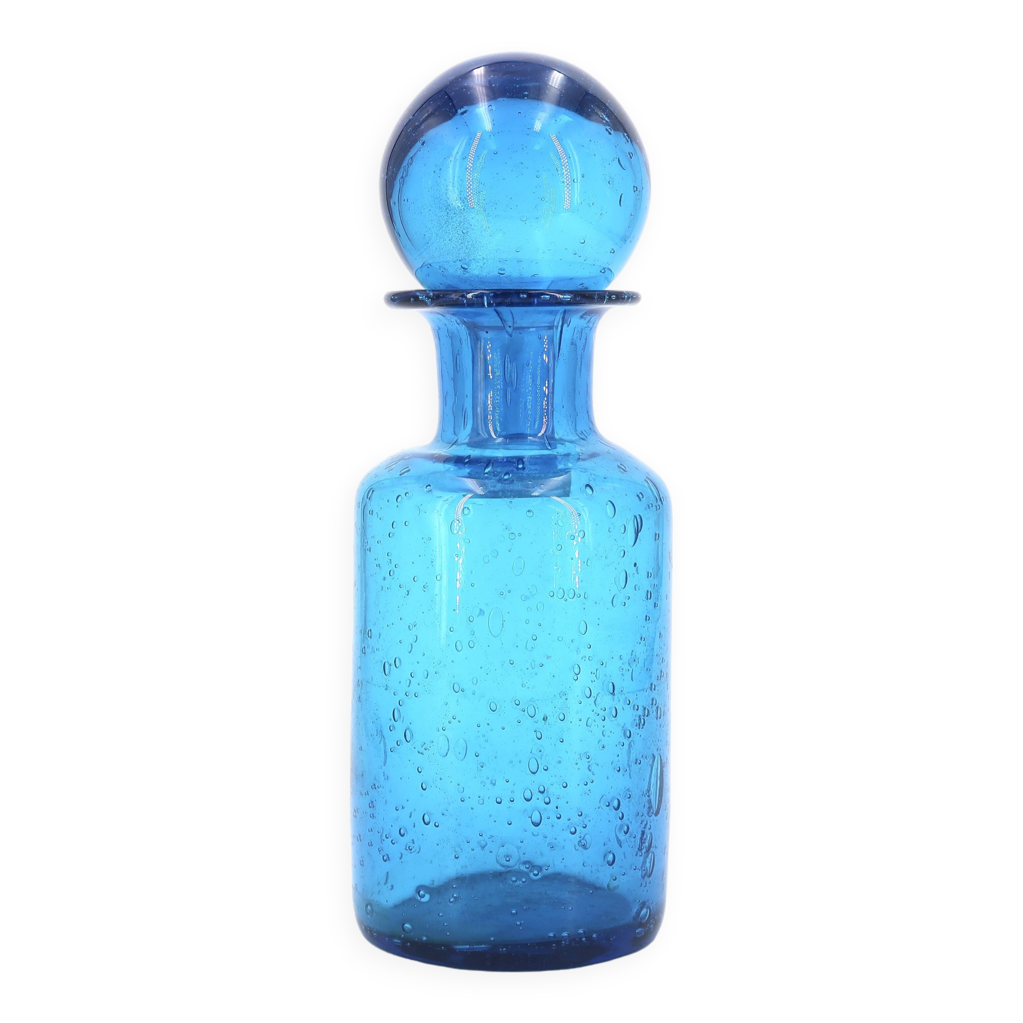 Blue bubbled glass carafe from Portieux, 1970s