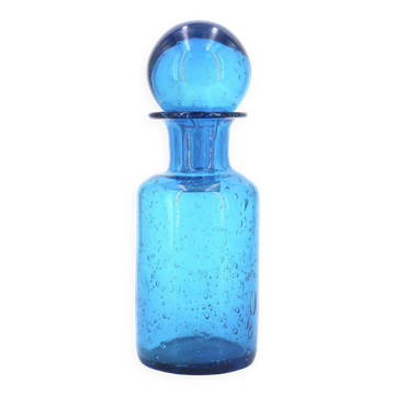 Carafe en verre bullé bleu de Portieux, années 70