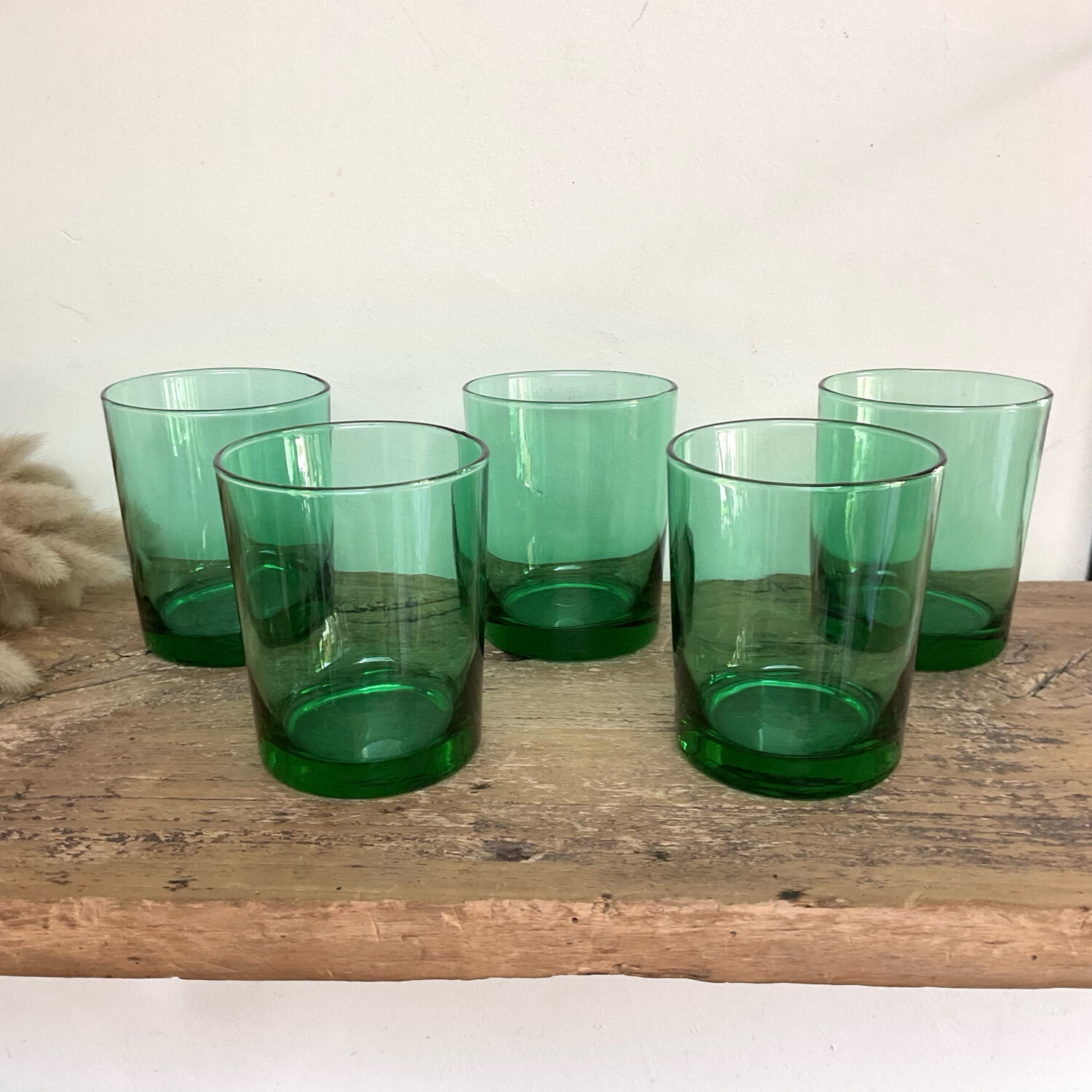 5 vintage emerald green glasses