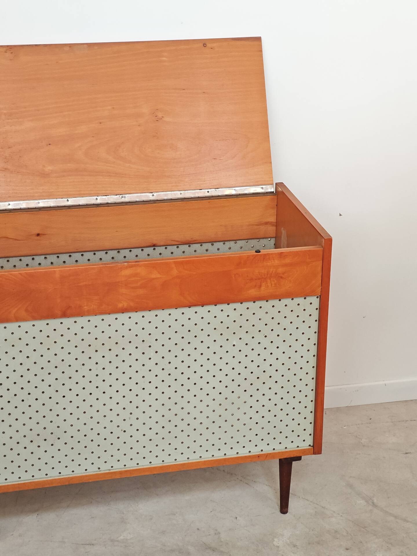 Czech blue blanket storage chest 1970