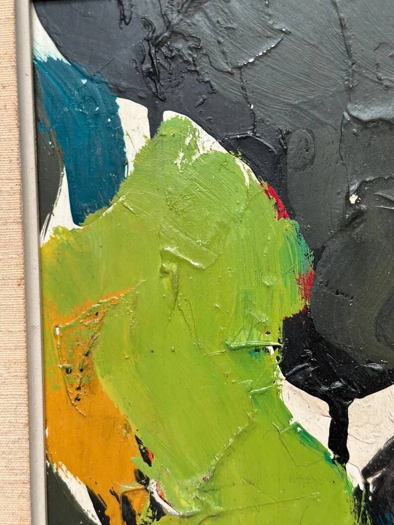 Original Swedish Oil on Panel – “Abstract in Green” by Hans Oswald – Signed – Vintage and Framed – 32 × 25 cm (12.6" × 9.8")