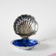 Shell butter dish in stainless steel and blue glass, with butter dish, 1970