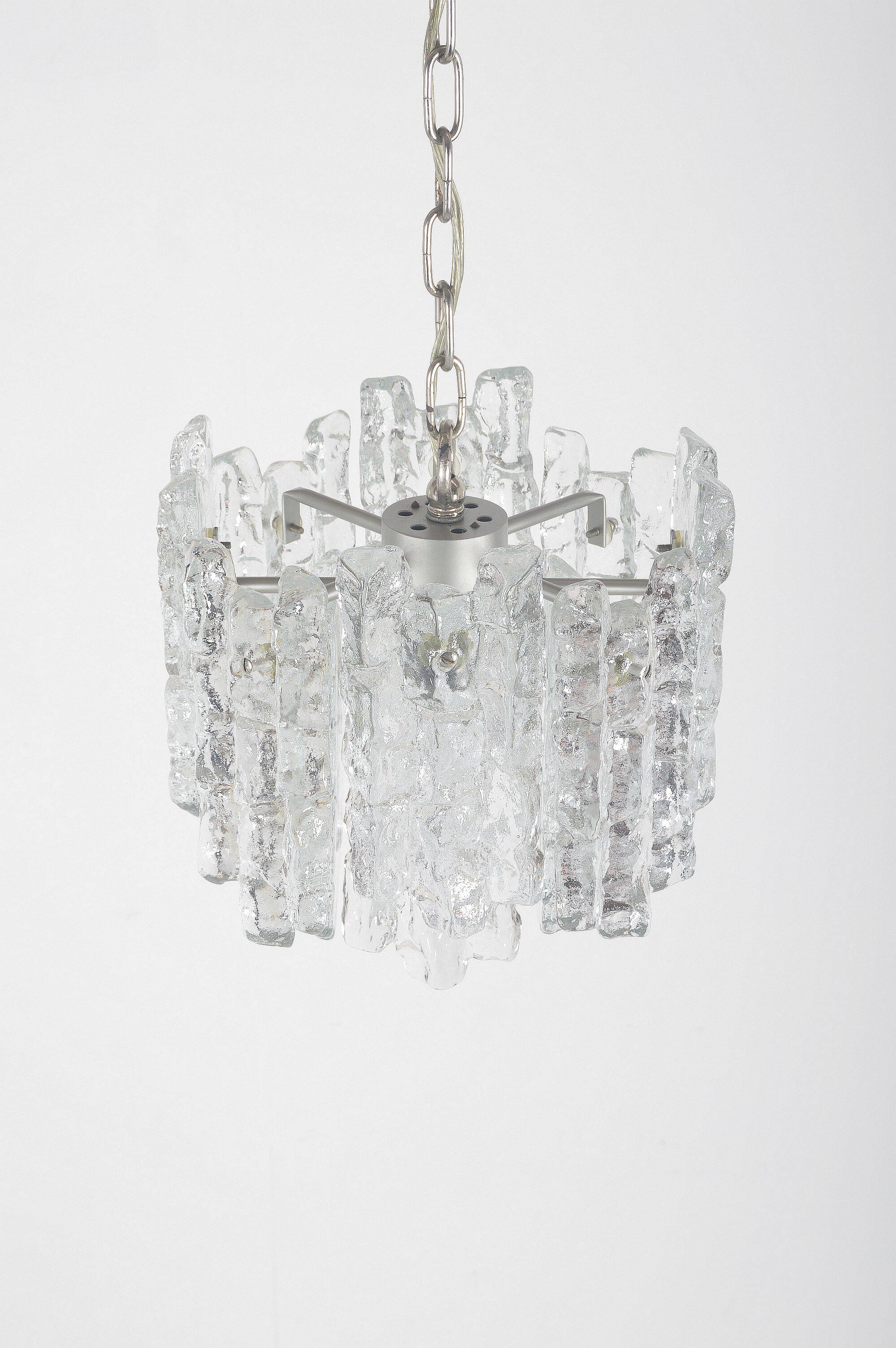 Chandelier with 'ice glass' by Kalmar Franken, 1960s