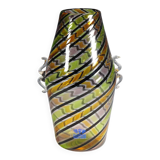 Glass vase "a canne" by Fratelli Toso with handles, Murano, Italy, circa
