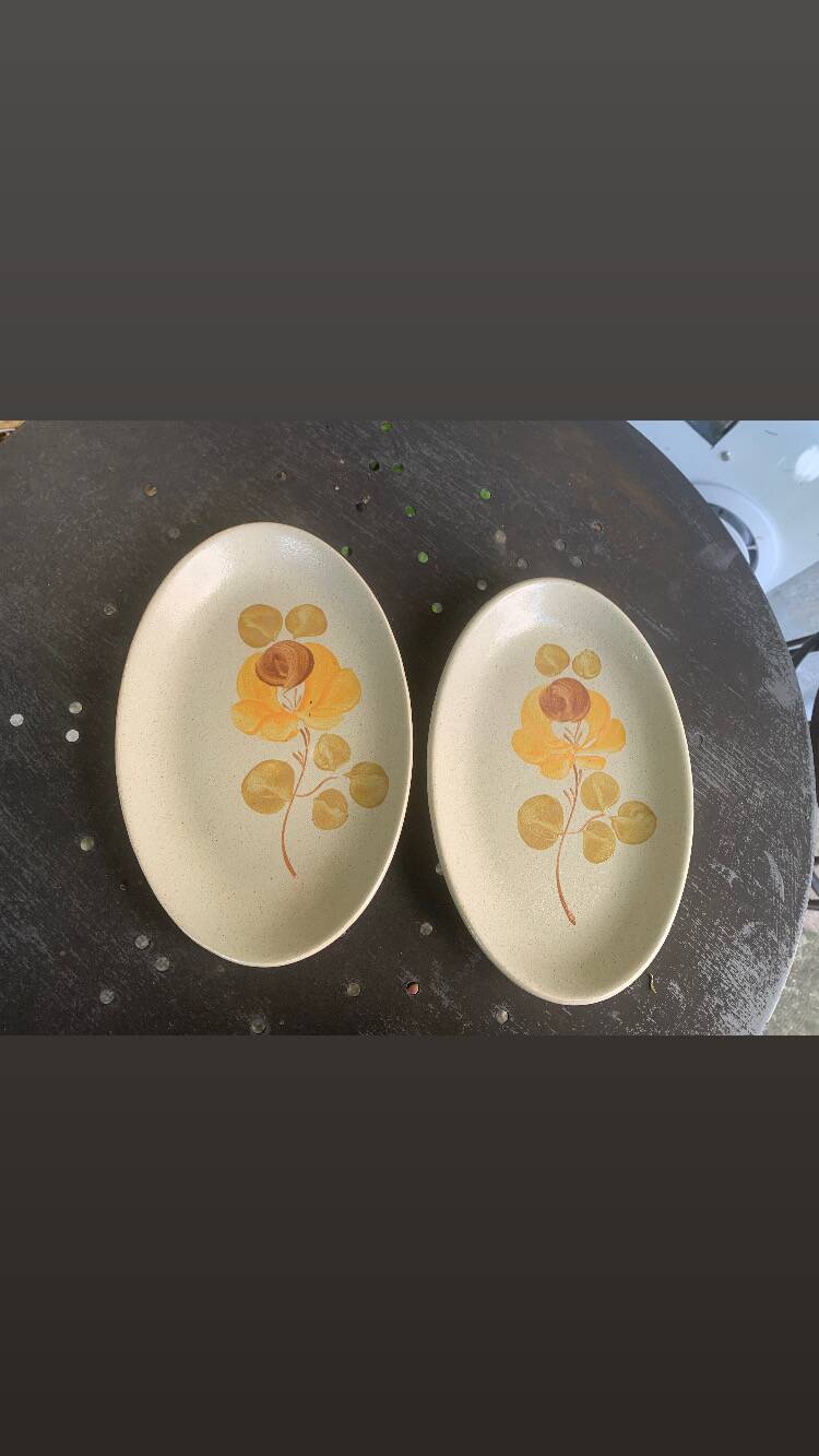 Two Loire ceramic serving dishes 1713 Saint Amand France earthenware, vintage hand painted