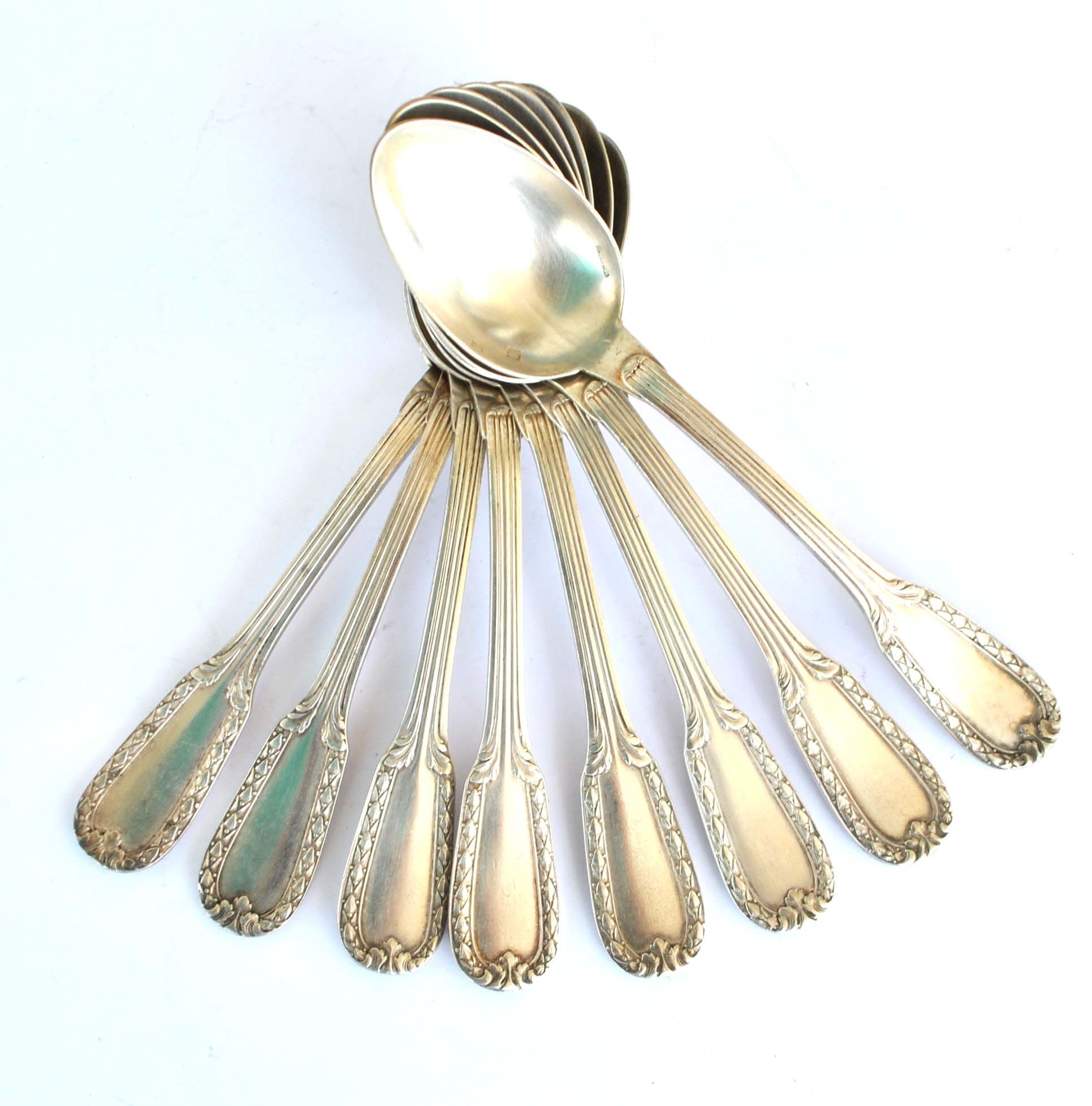 Set of 8 teaspoons in silver metal boulenger rinceaux decoration 14cm