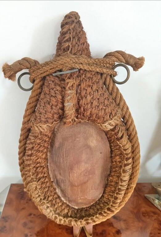 Audoux Minet vintage rope and leather designer mirror, 1950s