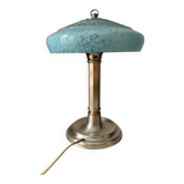 Lampe de table ancienne pied en argent et verre de Clichy