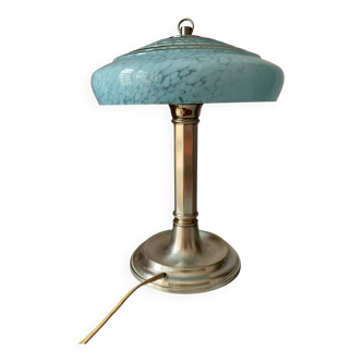Antique table lamp with silver base and Clichy glass