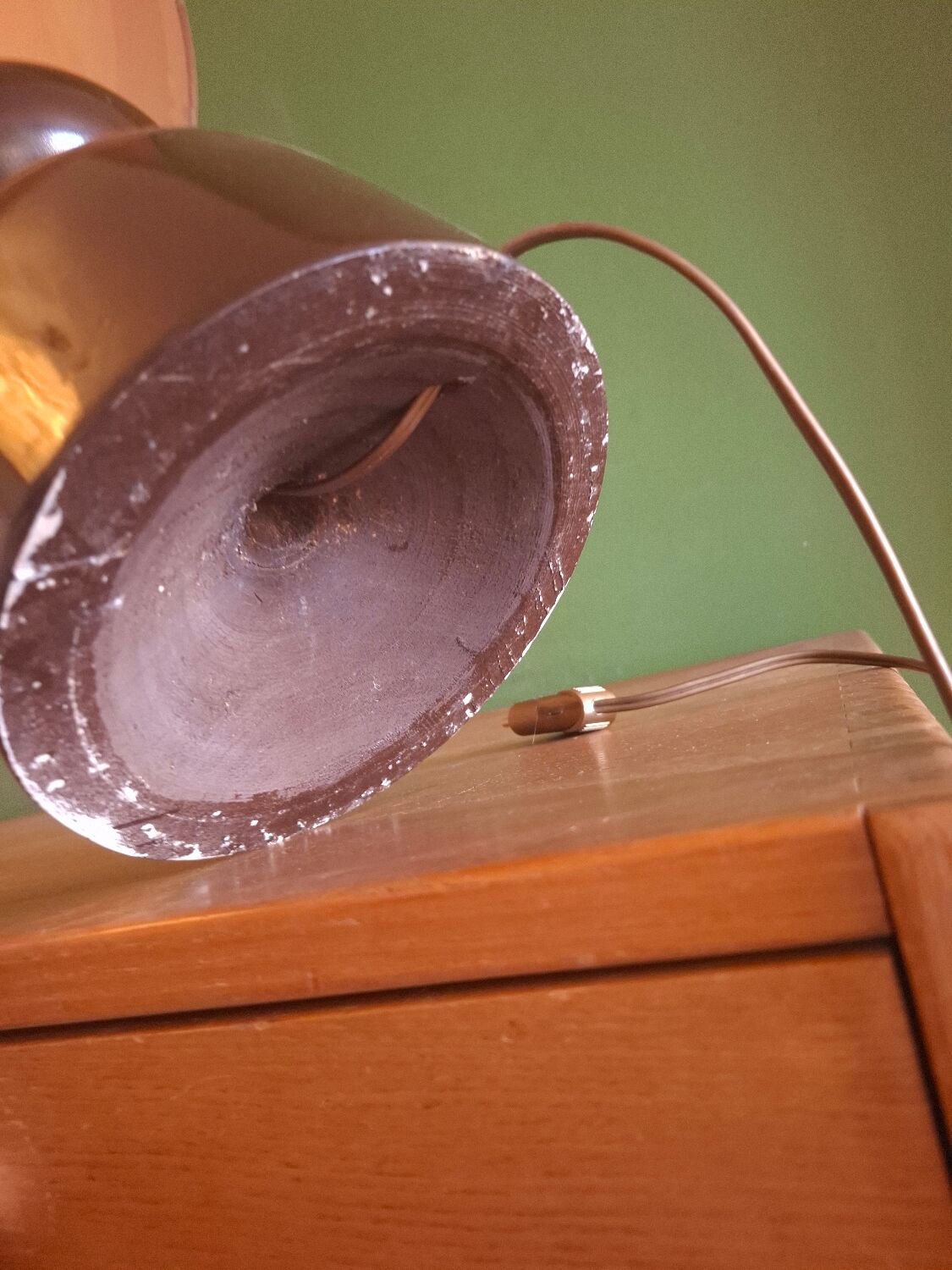 Vintage 70s lamp with a silk shade.