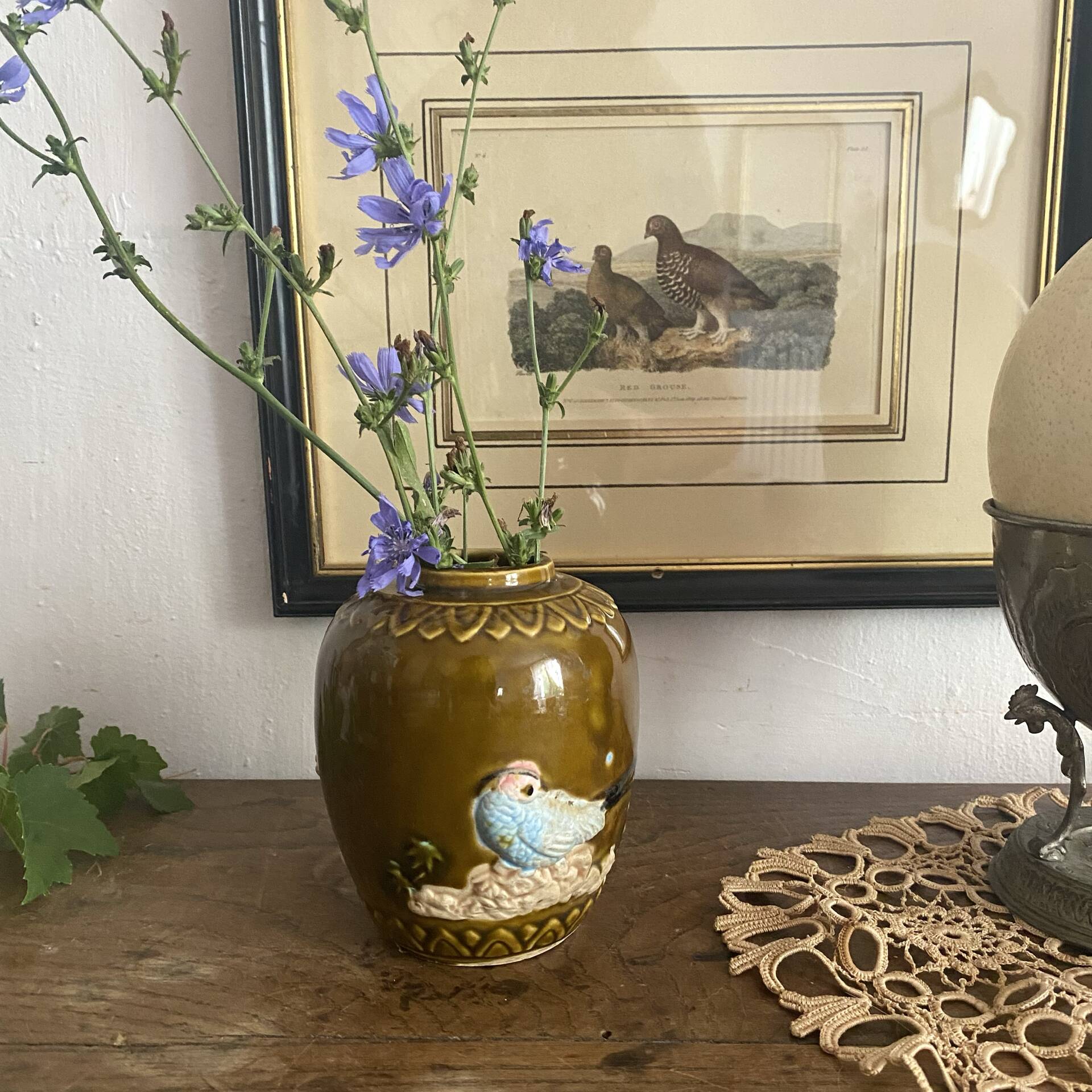 Vase en barbotine oiseaux Japon