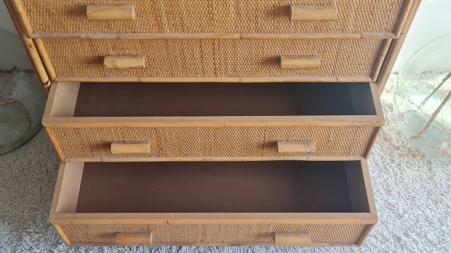 Commode en rotin années 70 vintage