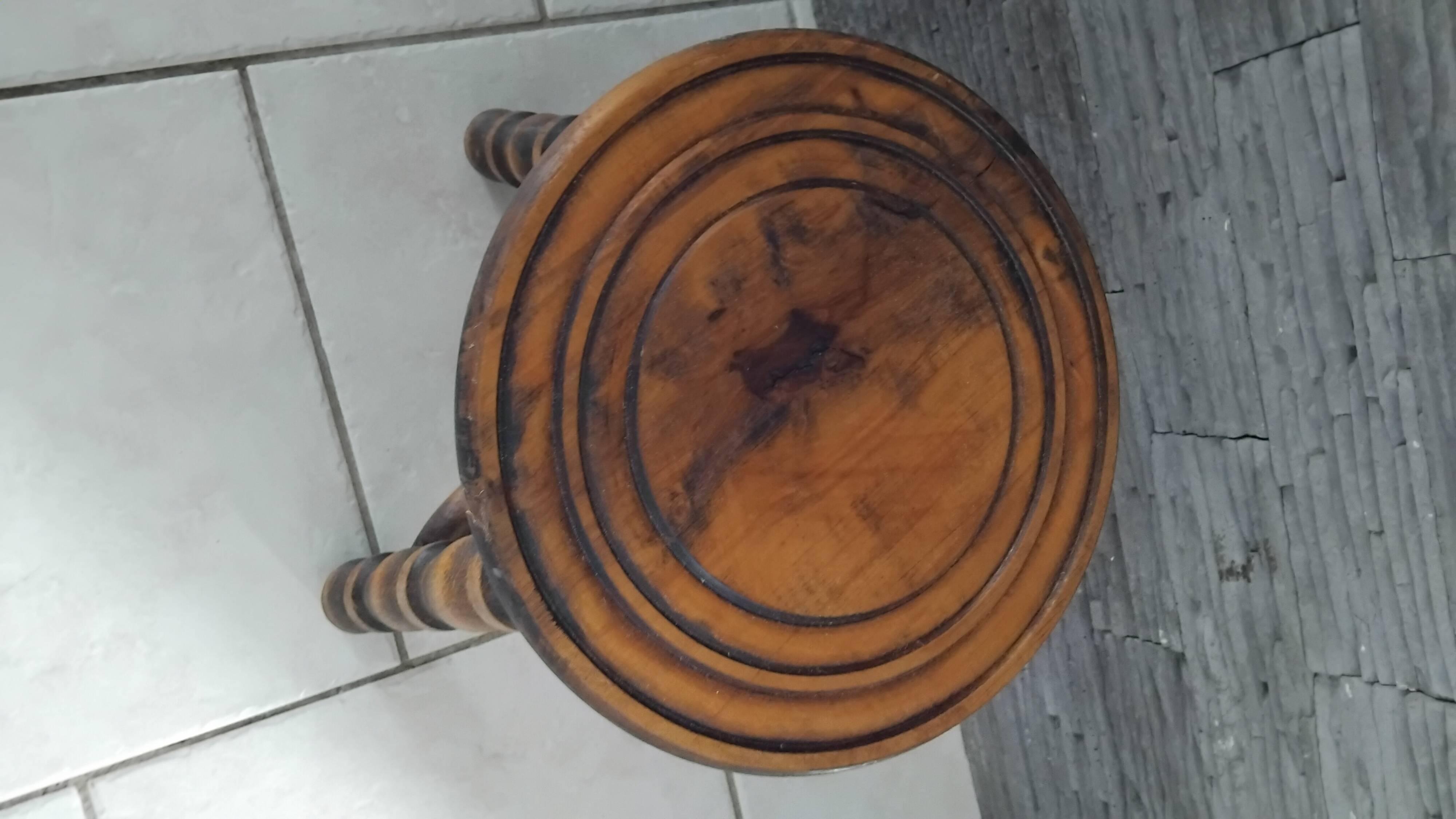 Old small vintage solid wood tripod stool farmhouse