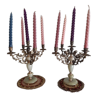 Pair of onyx and brass candlesticks