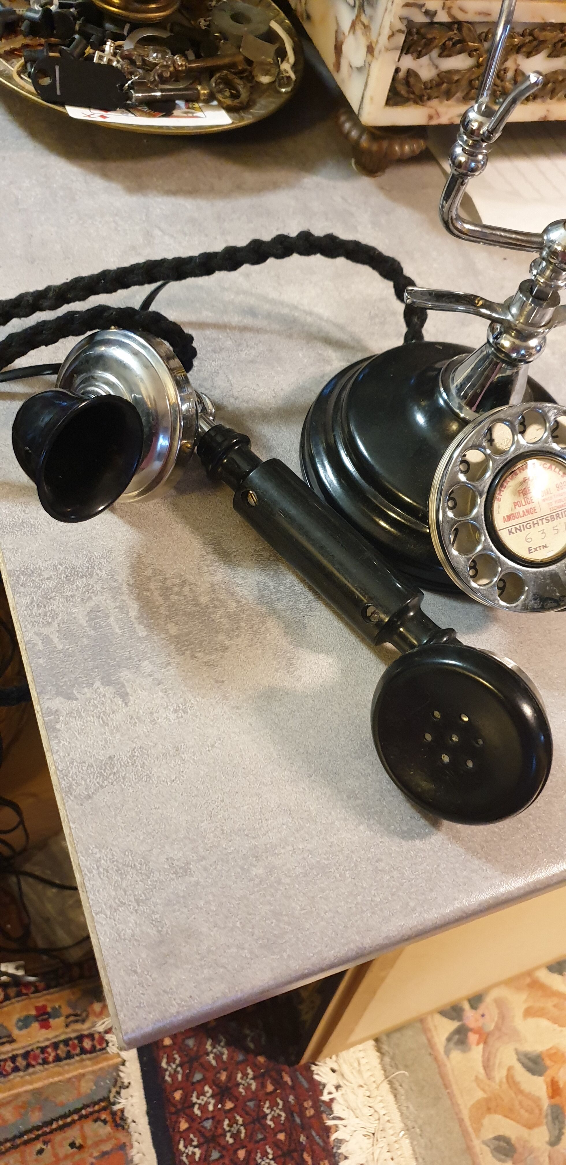 Wired English telephone bell in vintage Bakelite