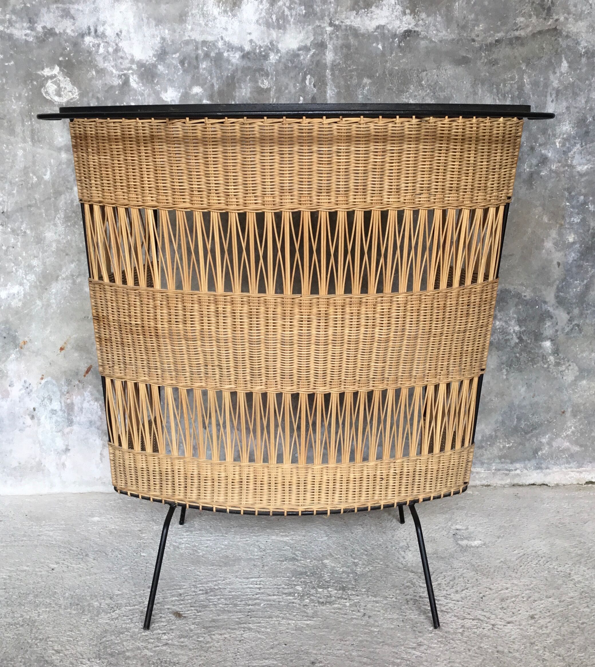 Vintage cocktail bar in wicker and metal - 1960