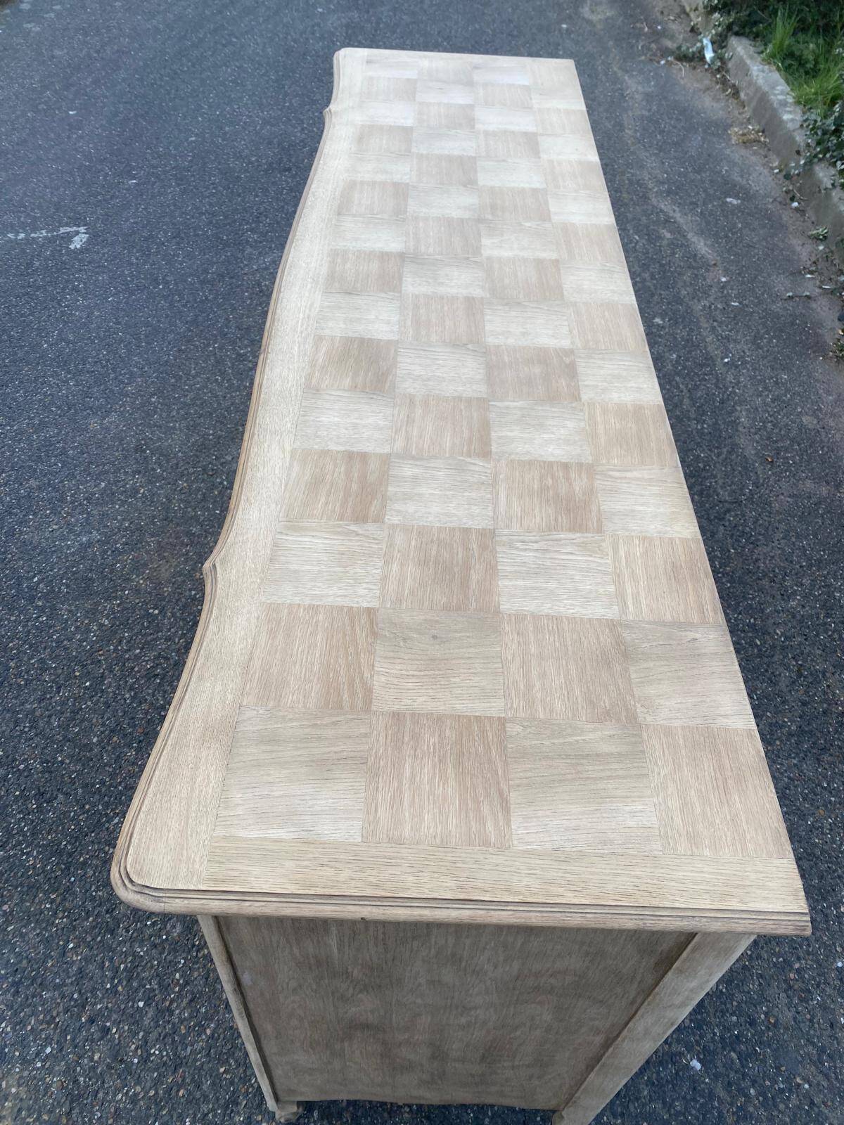 Louis XV sideboard renovated in raw oak and marquetry 3 doors 180cm