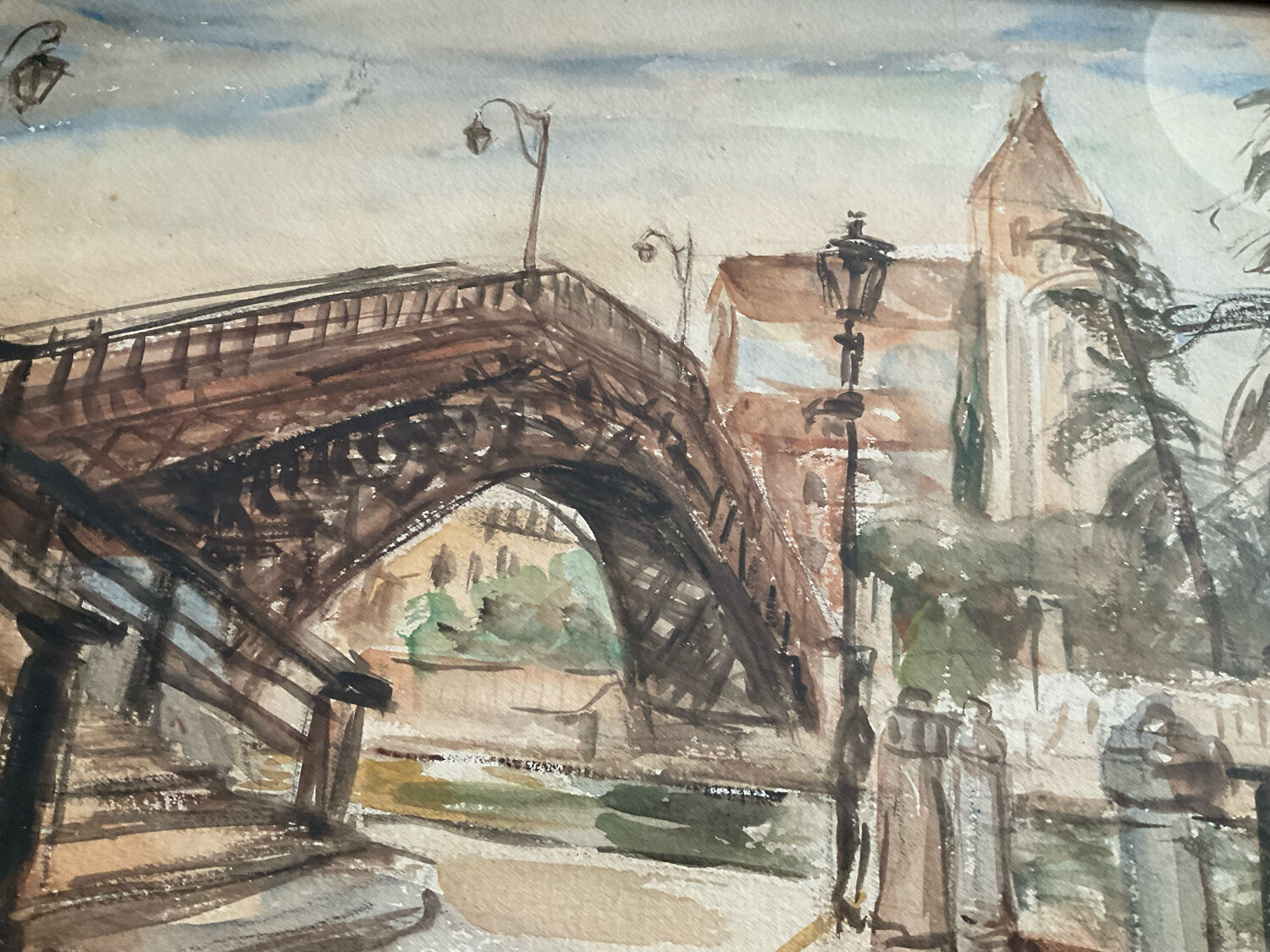Tableau aquarelle signée avec cadre en bois doré