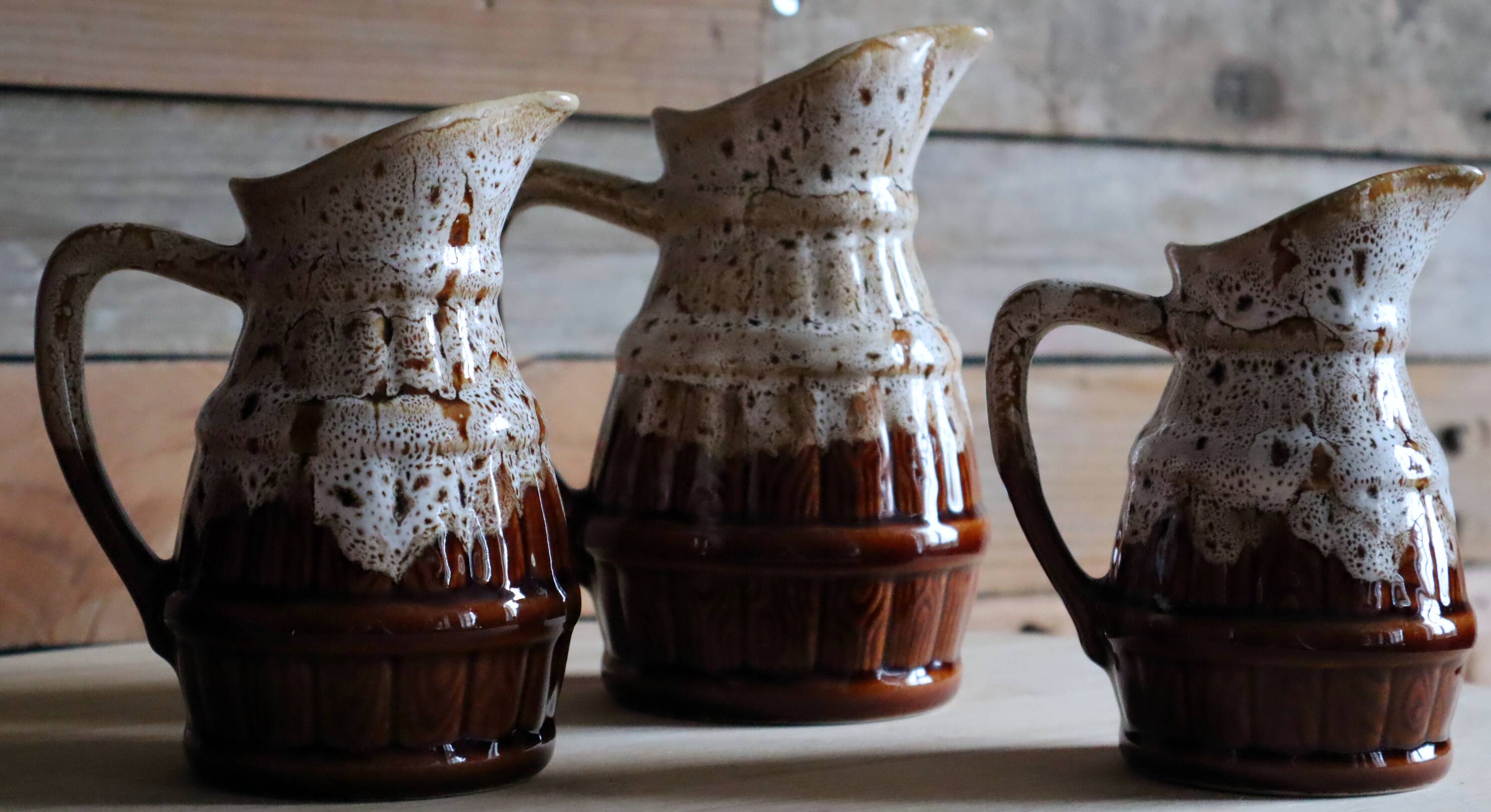 Set of 3 vintage bistro jugs in flame stoneware – Revol style