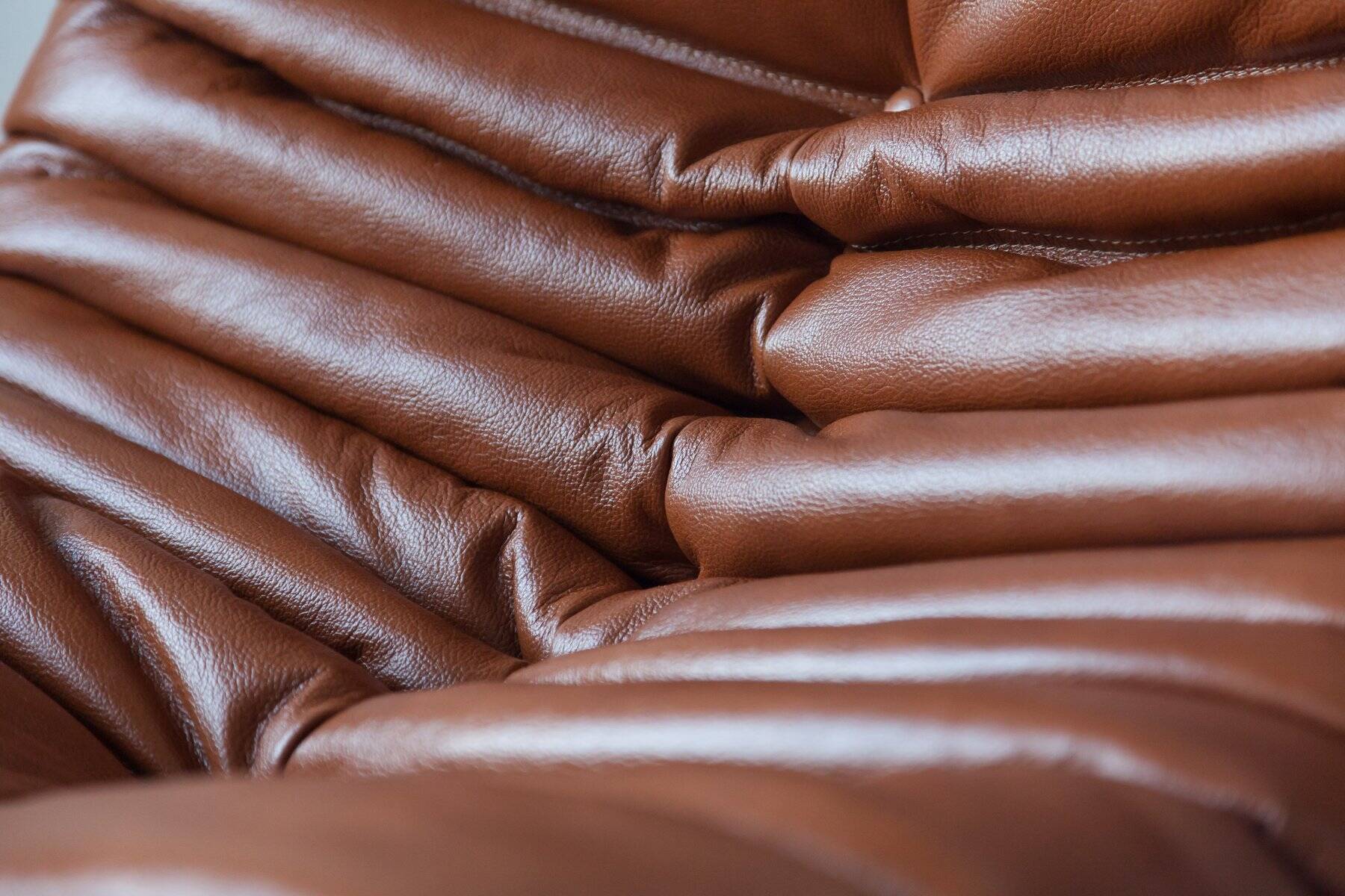Cognac  brown leather Togo living room set, set of 5