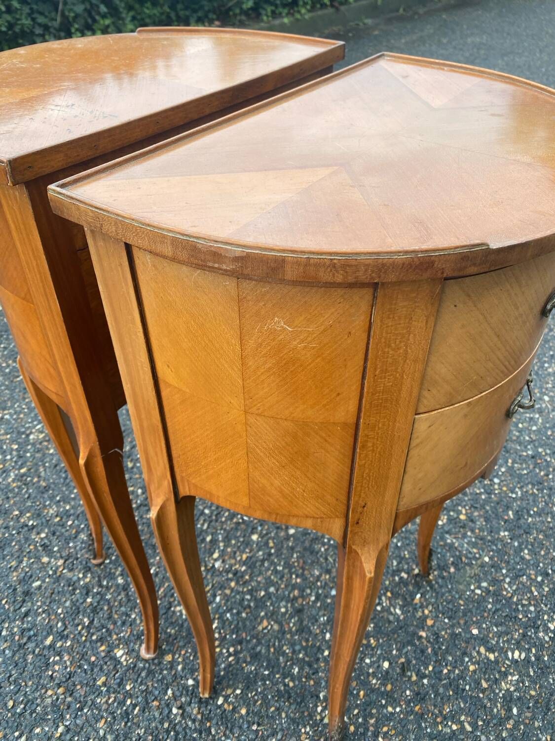 Pair of Louis XV bedside tables in wood and marquetry with drawers