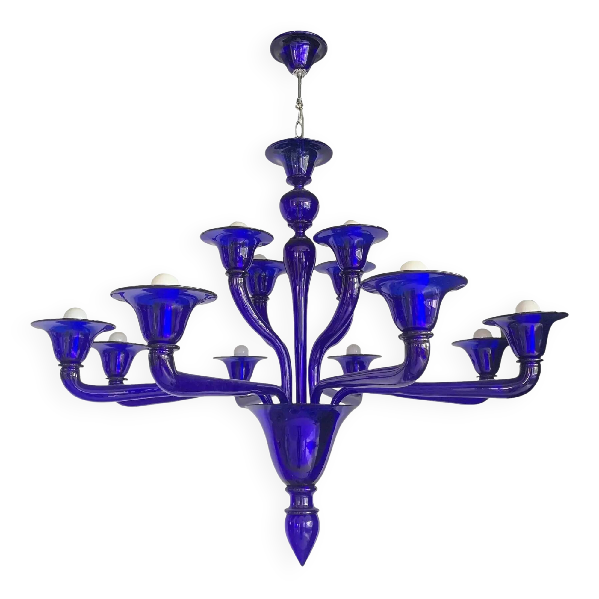Blue Glass Chandelier, Contemporary, Attributed to Murano