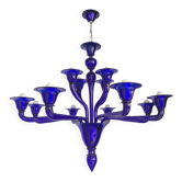 Blue Glass Chandelier, Contemporary, Attributed to Murano
