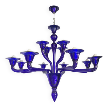 Blue Glass Chandelier, Contemporary, Attributed to Murano