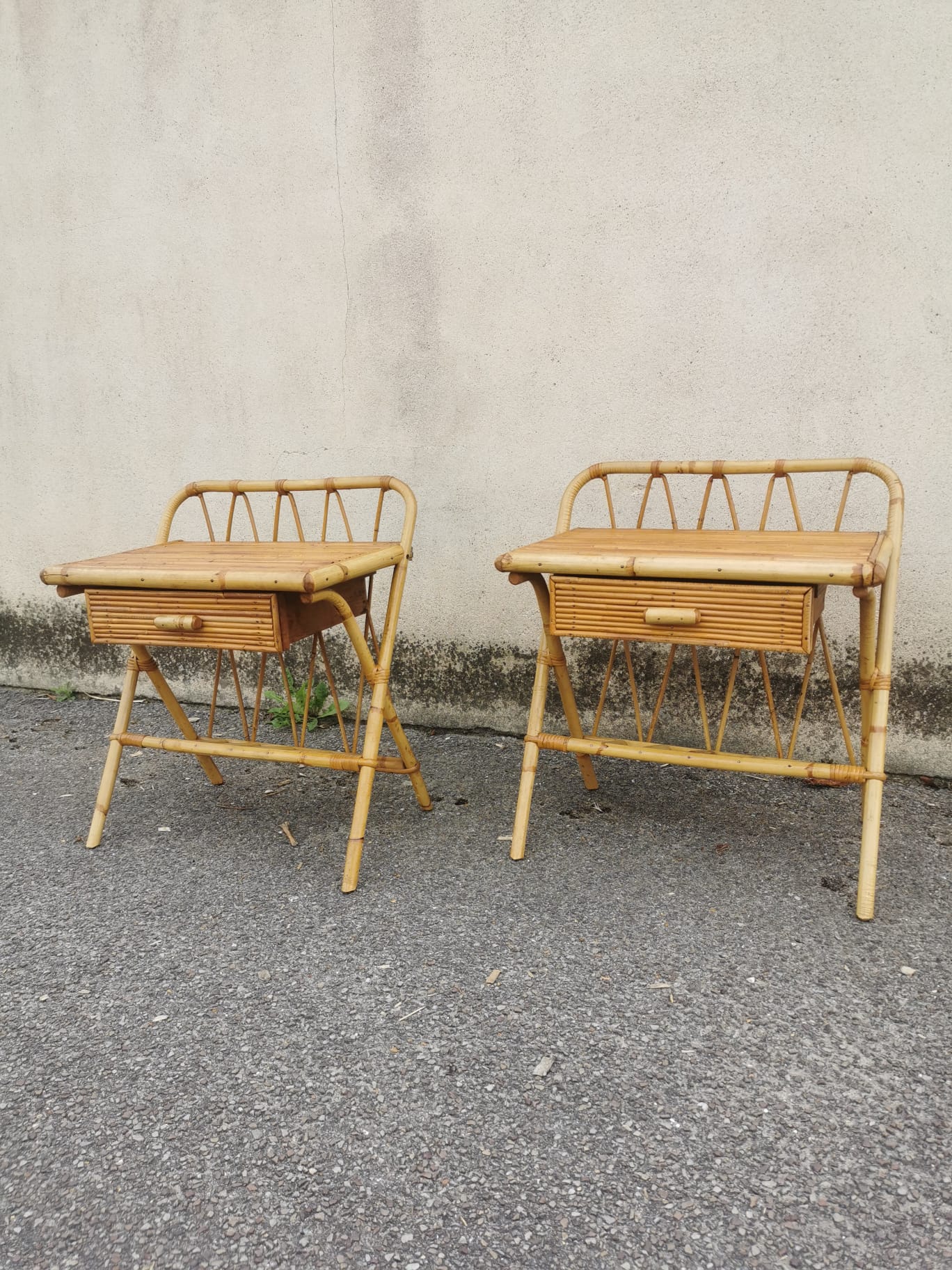 Pair of vintage rattan bedside tables