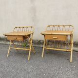 Pair of vintage rattan bedside tables