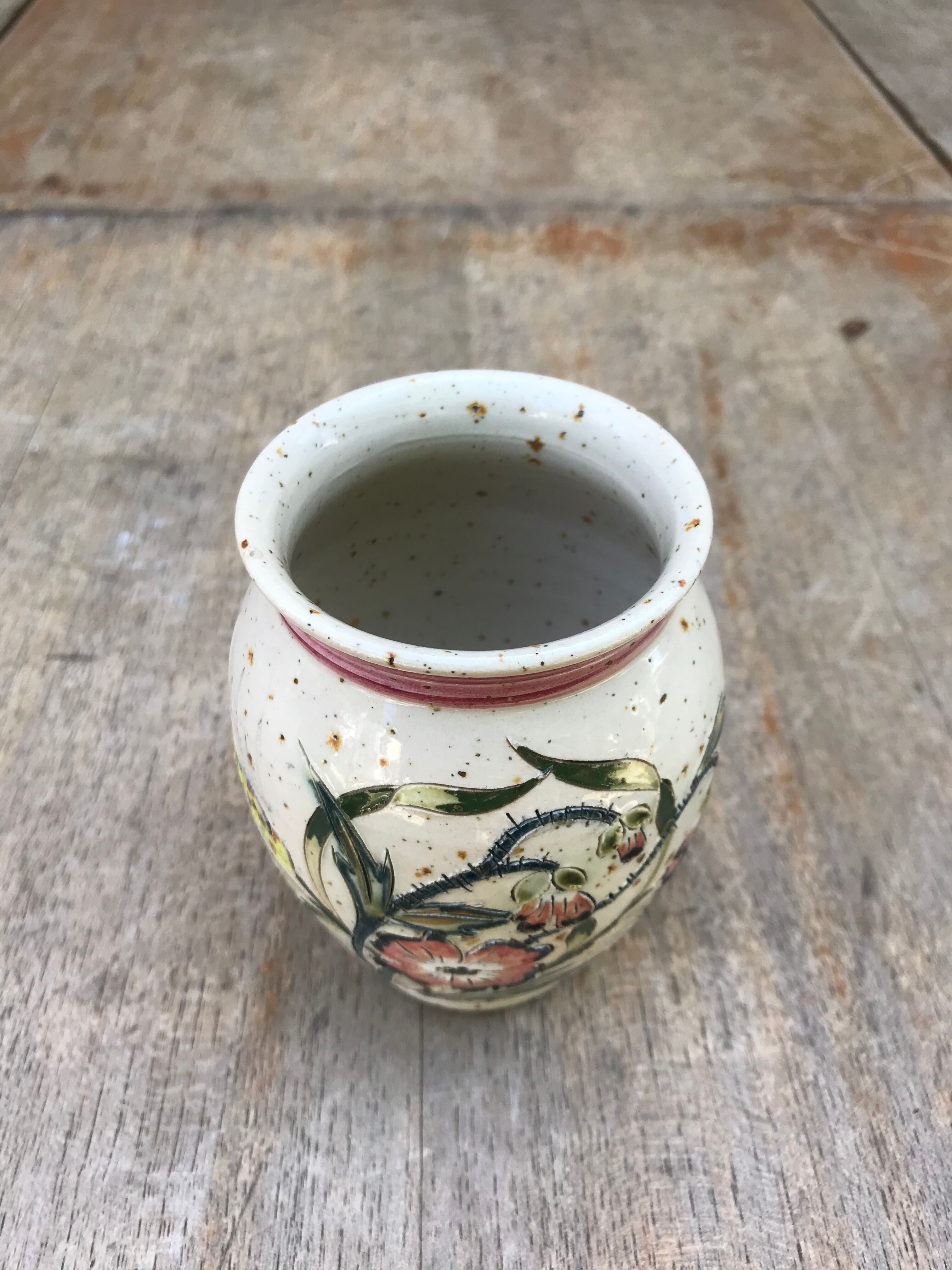 Ancient vase grès Alsace Graessel beige décor chislé made in France vintage