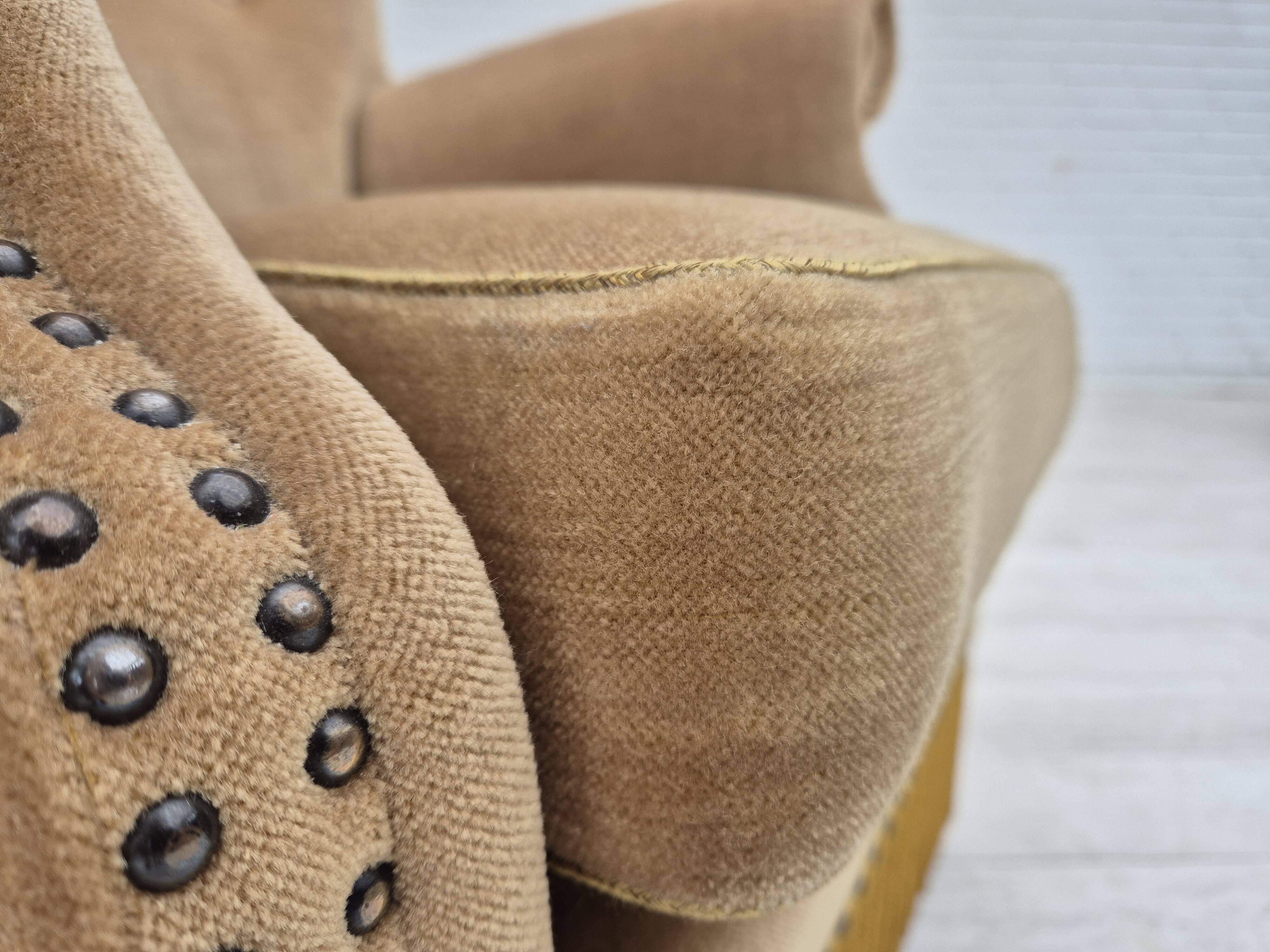 1960s, Danish lounge chair, green furniture velour, original condition.