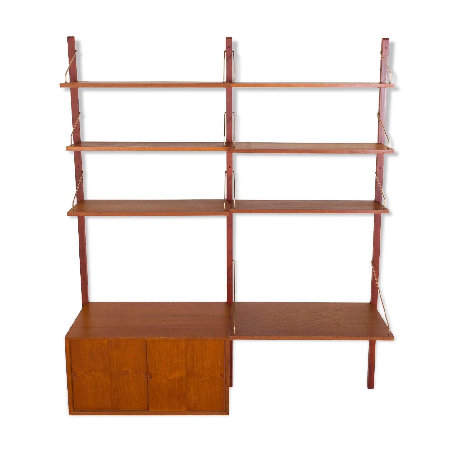 Teak wall unit 6 shelves with desk and cabinet