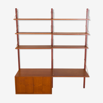 Teak wall unit 6 shelves with desk and cabinet