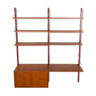 Teak wall unit 6 shelves with desk and cabinet