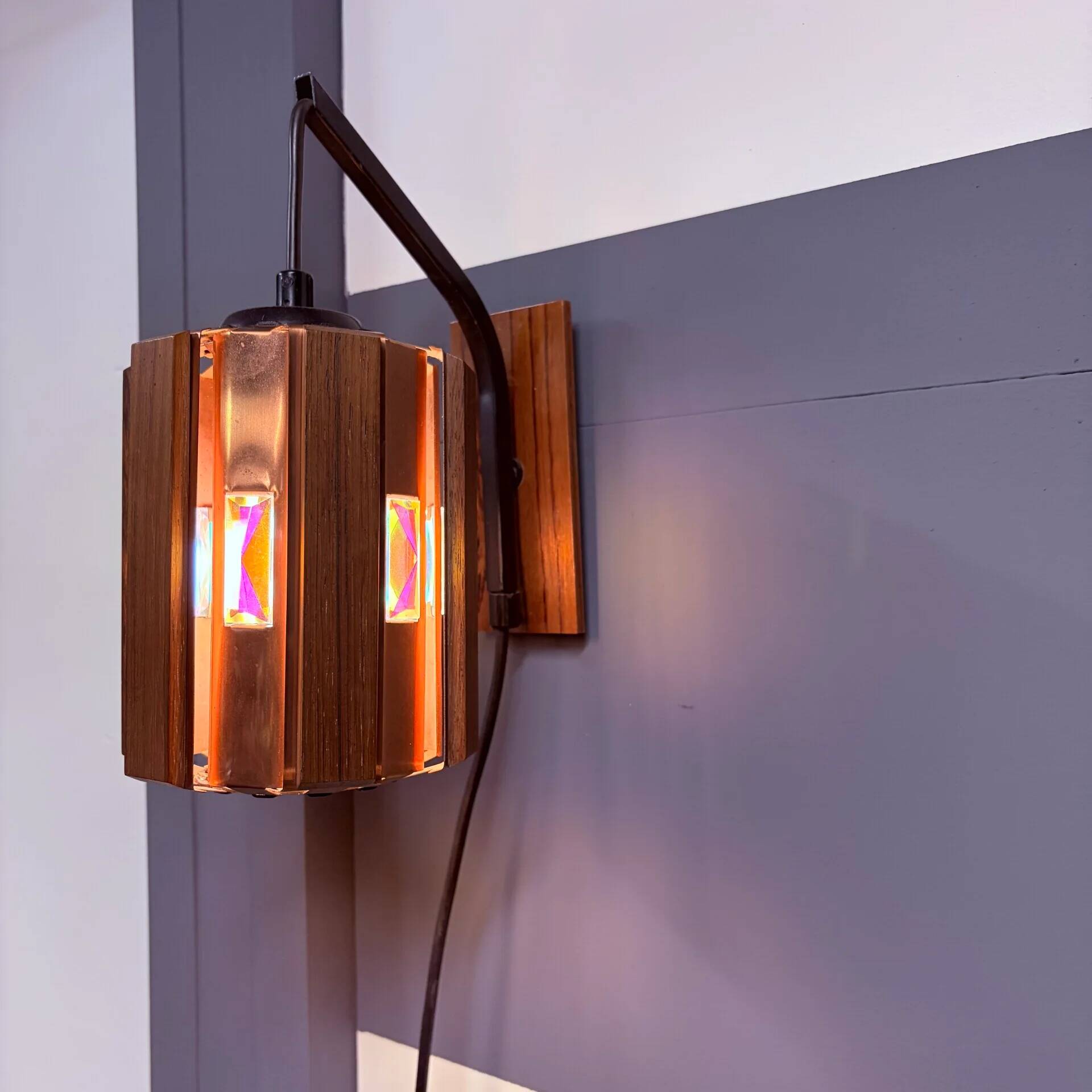 Werner Schou wall lamp, copper and teak 1960s