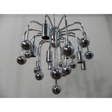 Suspension Sputnik vintage avec 9 points lumineux et 16 ampoules chromées