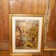 vintage oil painting venice scene * framed canvas * mid-century