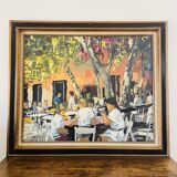 Painting signed Patrick Turion – Animated village scene – Framed