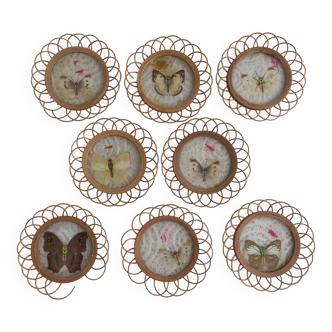 Lot de 8 dessous de verre osier et papillons