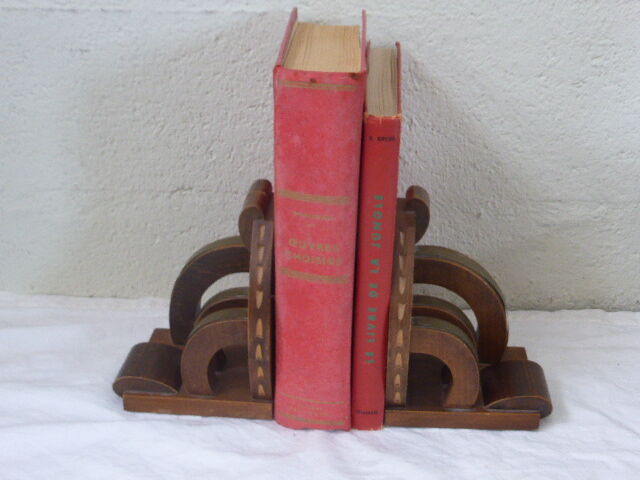 Pair of wood and brass bookand greenhouse, art deco