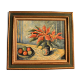 Tableau nature morte "fleurs et pommes"
