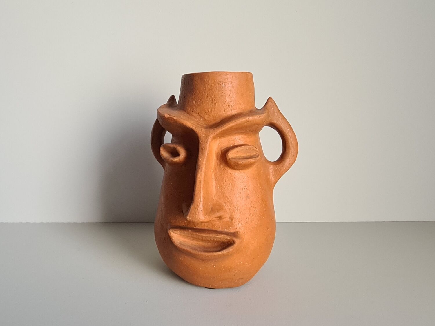 Face-shaped terracotta sculpture vase / 60s / vintage / art / Mid-Century / 20th century