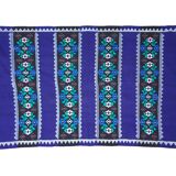 Romanian rug handwoven in wool, purple background with red and yellow stripes