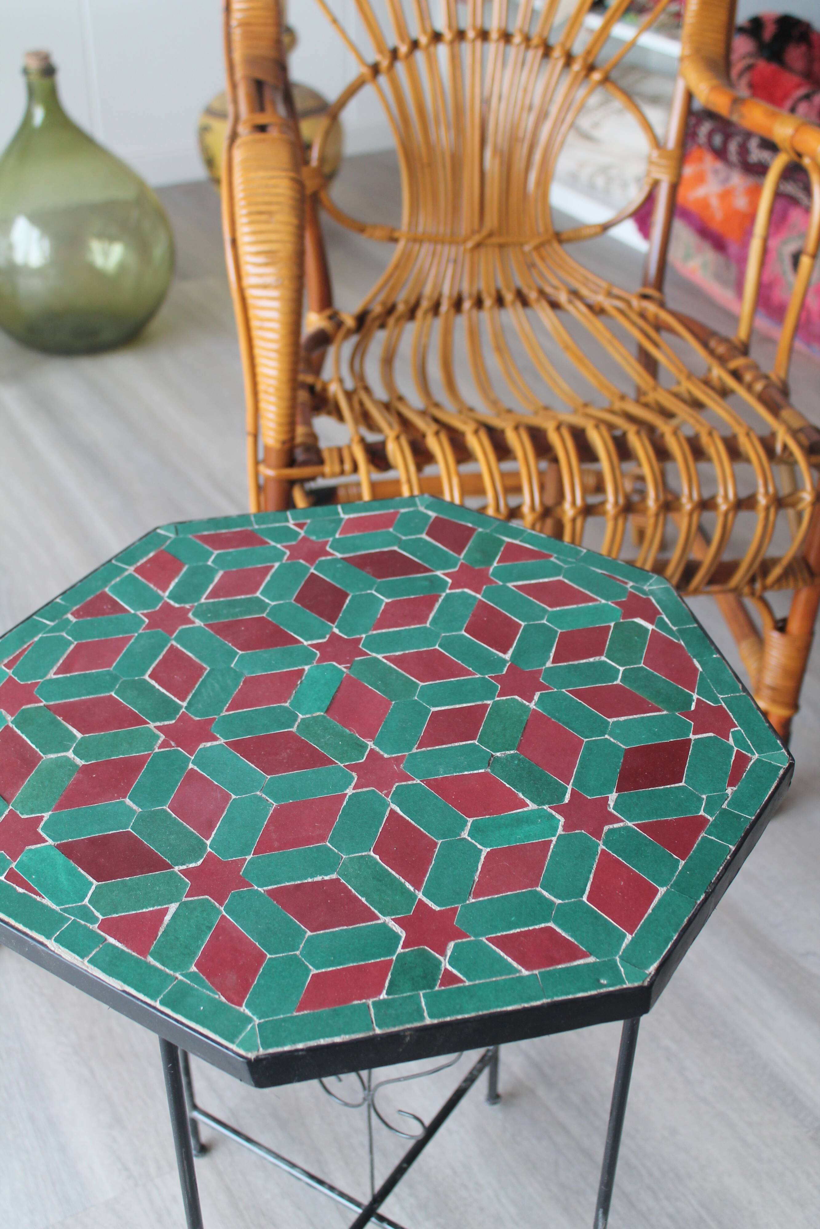 Side table in wrought iron and Moroccan tiles zellige